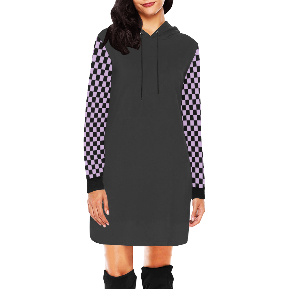 Violet Checkered Plaid All Over Print Hoodie Mini Dress (Model H27)