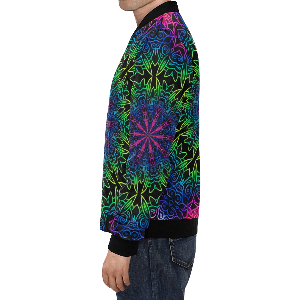 Rainbow Scratch Art Mandala Kaleidoscope Abstract All Over Print Bomber Jacket for Men (Model H19)