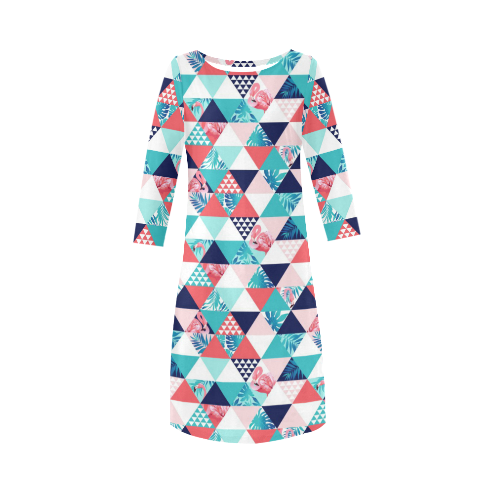 Flamingo Triangle Pattern Round Collar Dress (D22)