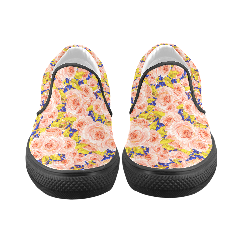 Rose Flower Women's Unusual Slip-on Canvas Shoes (Model 019)