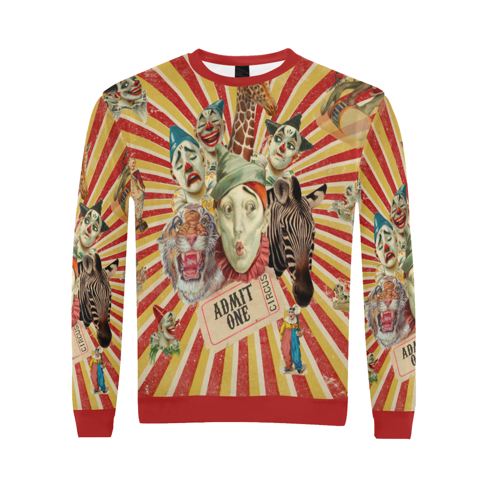 Funny Vintage Circus Clowns All Over Print Crewneck Sweatshirt for Men (Model H18)