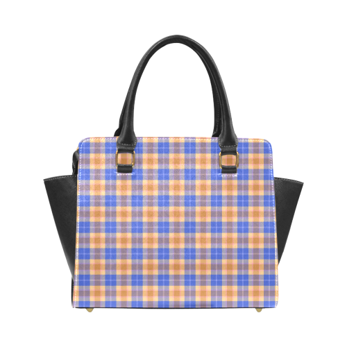 orange blue plaid Rivet Shoulder Handbag (Model 1645)
