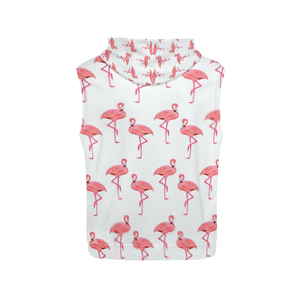 Classic Pink Flamingo Pattern All Over Print Sleeveless Hoodie for Women (Model H15)