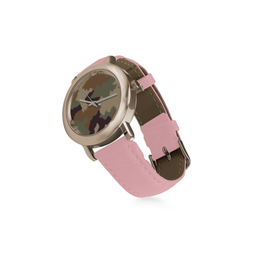 Army Camo Women's Rose Gold Leather Strap Watch(Model 201)
