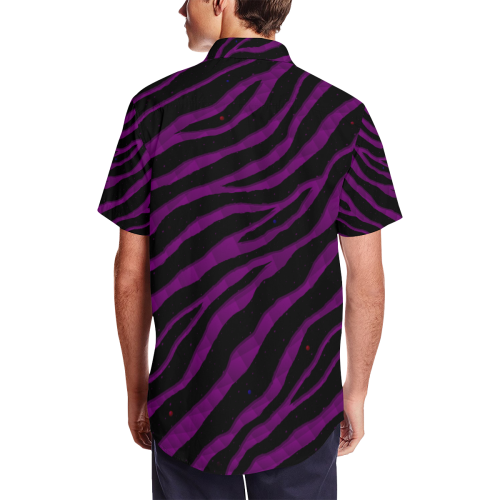 Ripped SpaceTime Stripes - Purple Men's Short Sleeve Shirt with Lapel Collar (Model T54)