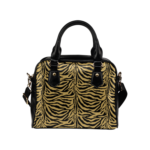 Zebra Animal Pattern on Gold Shoulder Handbag (Model 1634)