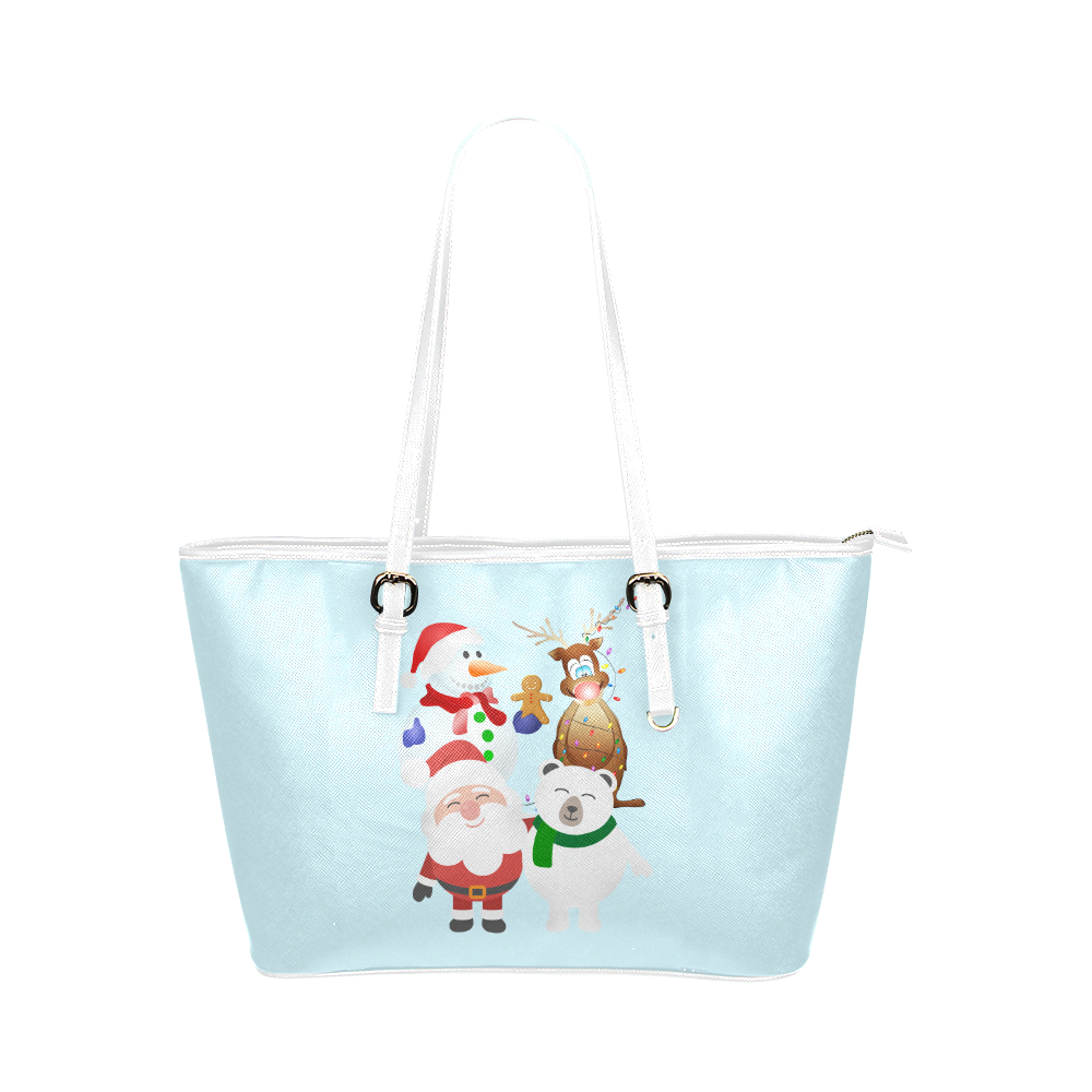 Christmas Gingerbread, Snowman, Santa Claus Leather Tote Bag/Small (Model 1651)