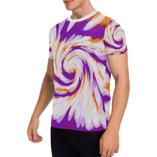 Purple Orange Tie Dye Swirl Abstract Men's All Over Print T-Shirt with Chest Pocket (Model T56)