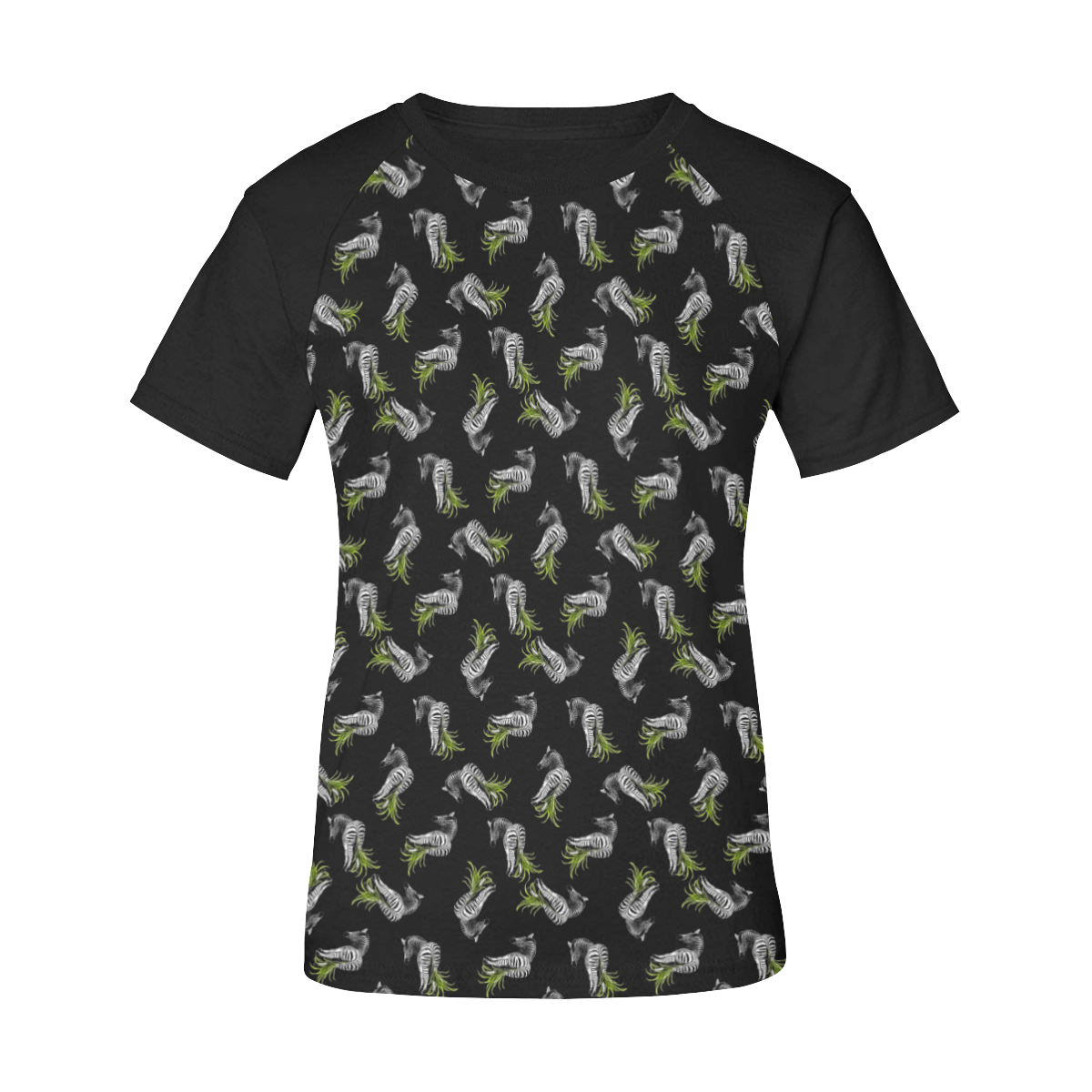 Zebra pattern on black Women's Raglan T-Shirt/Front Printing (Model T62)