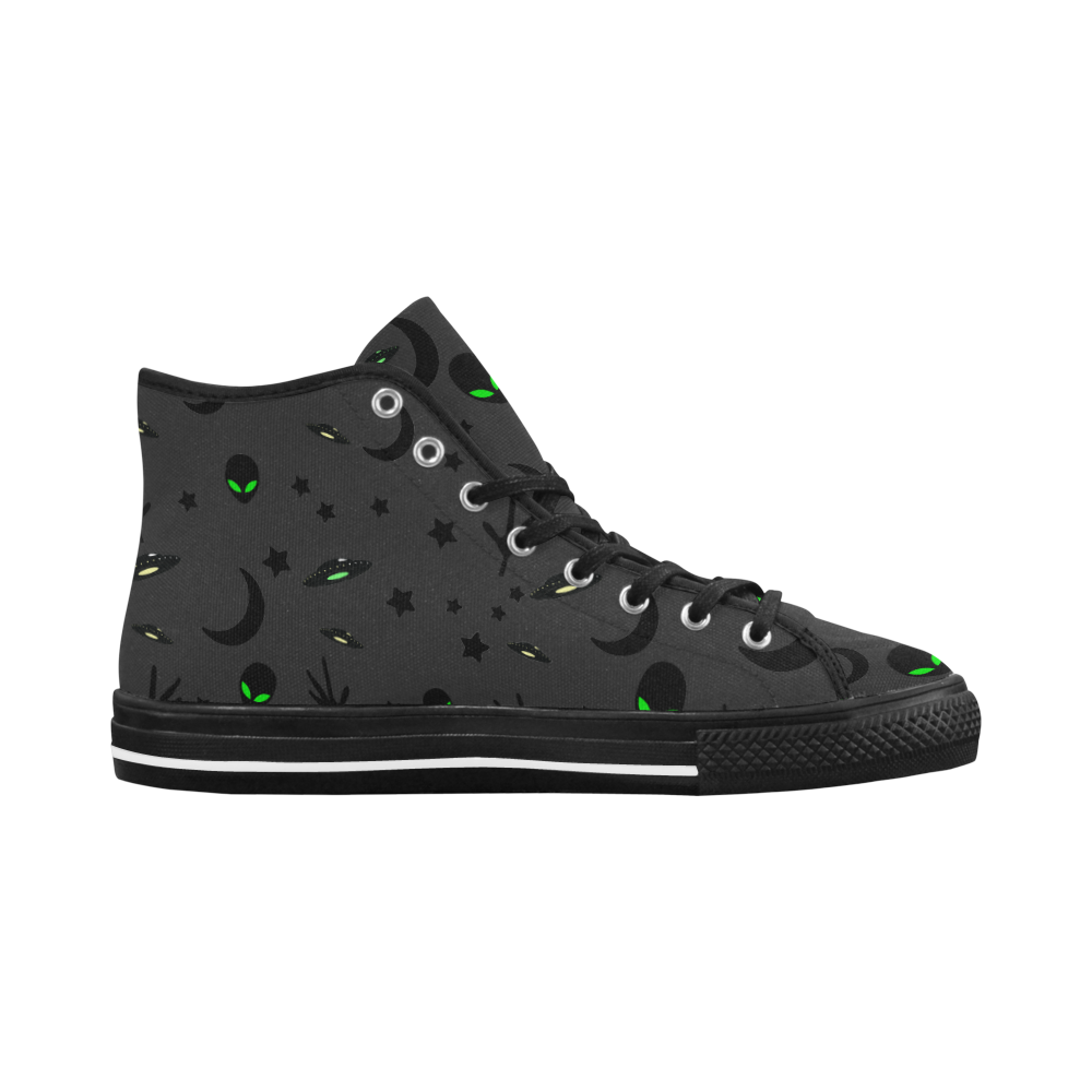 Alien Flying Saucers Stars Pattern on Charcoal Vancouver H Women's Canvas Shoes (1013-1)