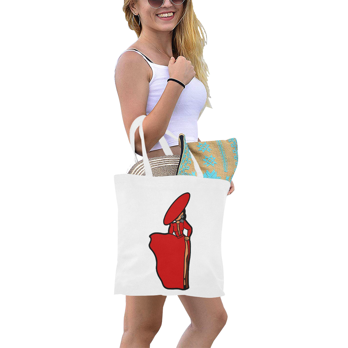 Cardi B Inspired Digi Doll - Dress and Hat - Red Tote Canvas Tote Bag/Small (Model 1700)