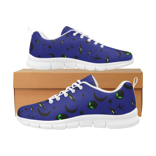 Alien Flying Saucers Stars Pattern (Blue/White) Women's Breathable Running Shoes (Model 055)