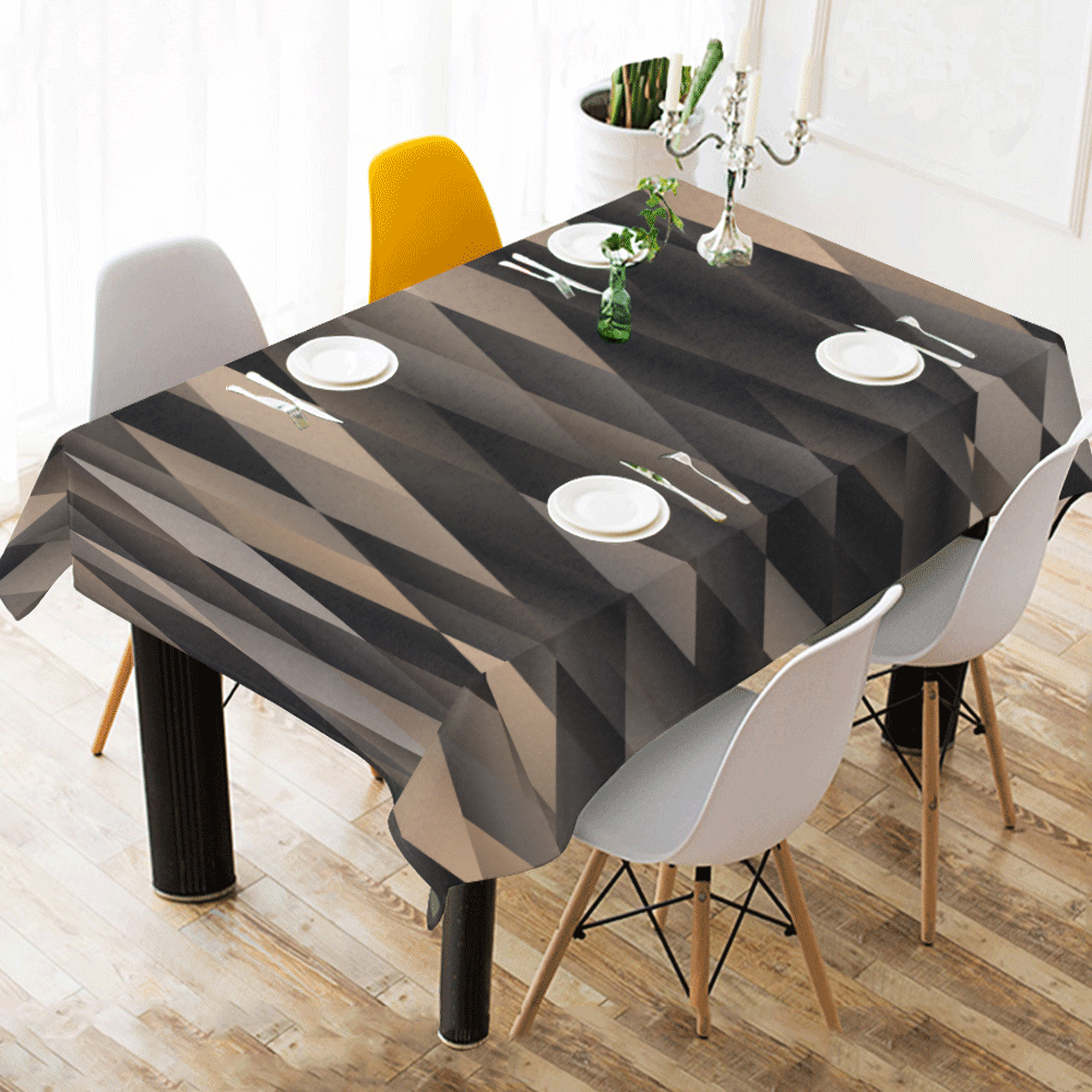 Camel Color and Black Geometric Cotton Linen Tablecloth 60" x 90"