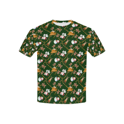 Christmas Gingerbread, Snowman, Reindeer and Santa Claus Green Kids' All Over Print T-shirt (USA Size) (Model T40)