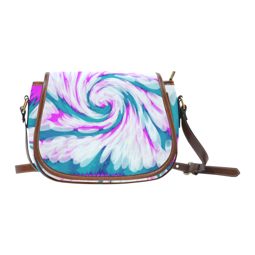 Turquoise Pink Tie Dye Swirl Abstract Saddle Bag/Large (Model 1649)