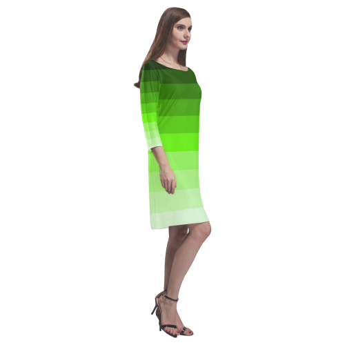 Green stripes Rhea Loose Round Neck Dress(Model D22)