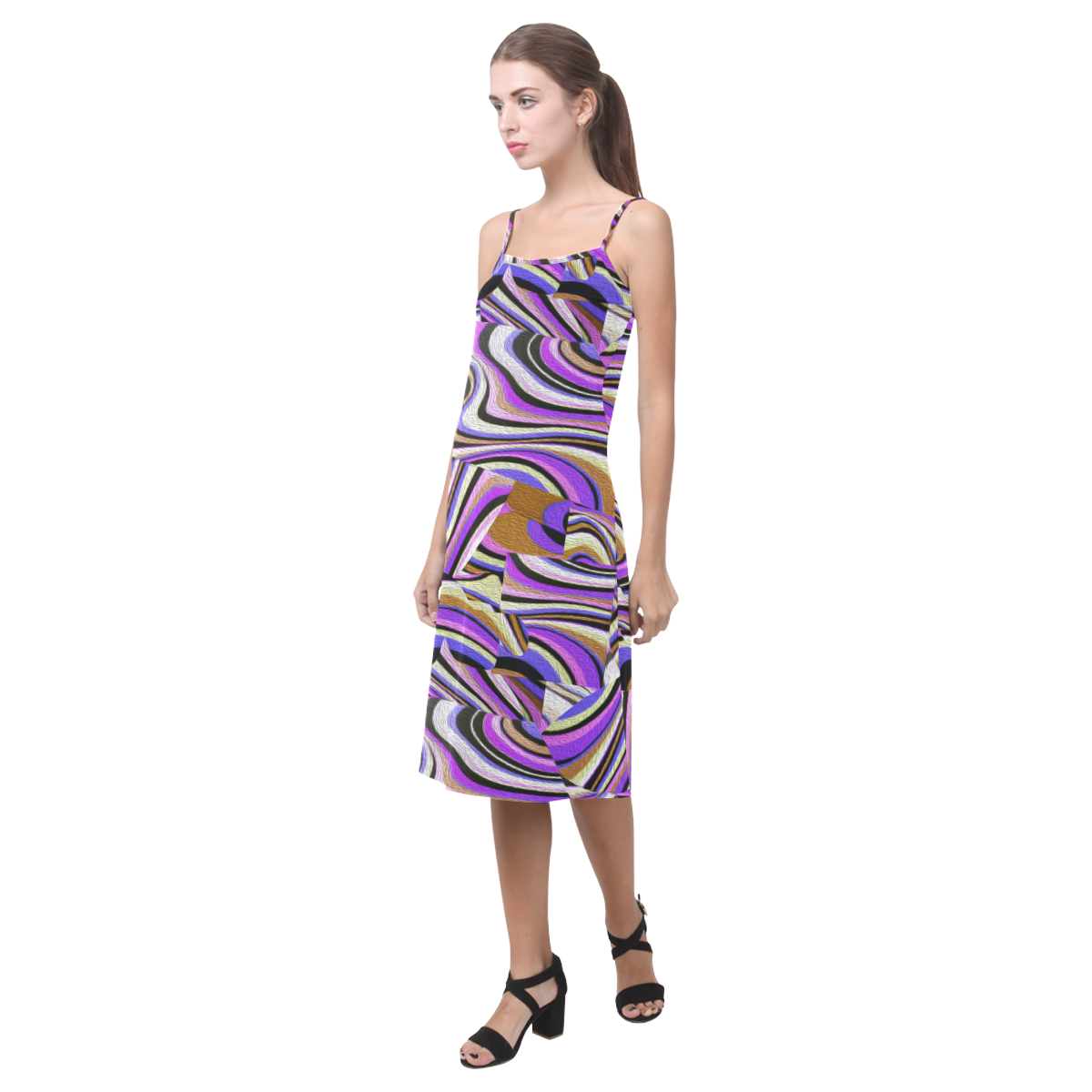 Groovy Retro Renewal - Purple Waves Alcestis Slip Dress (Model D05)