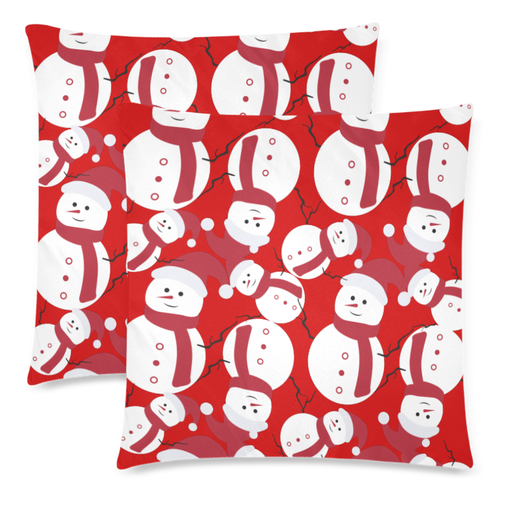 Snowman CHRISTMAS Pattern RED Custom Zippered Pillow Cases 18"x 18" (Twin Sides) (Set of 2)