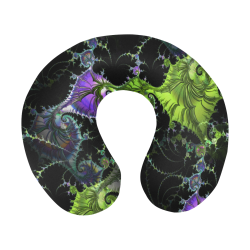 Filigree Spiral Fractal - Psychedelic Black Green U-Shape Travel Pillow