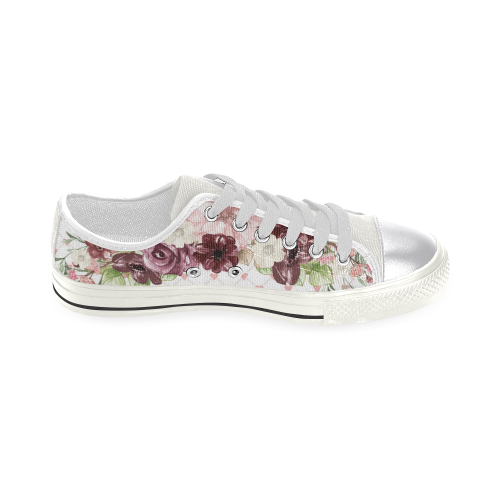 Floral Bouquet Shoes, Burgundy Flower Women's Classic Canvas Shoes (Model 018)