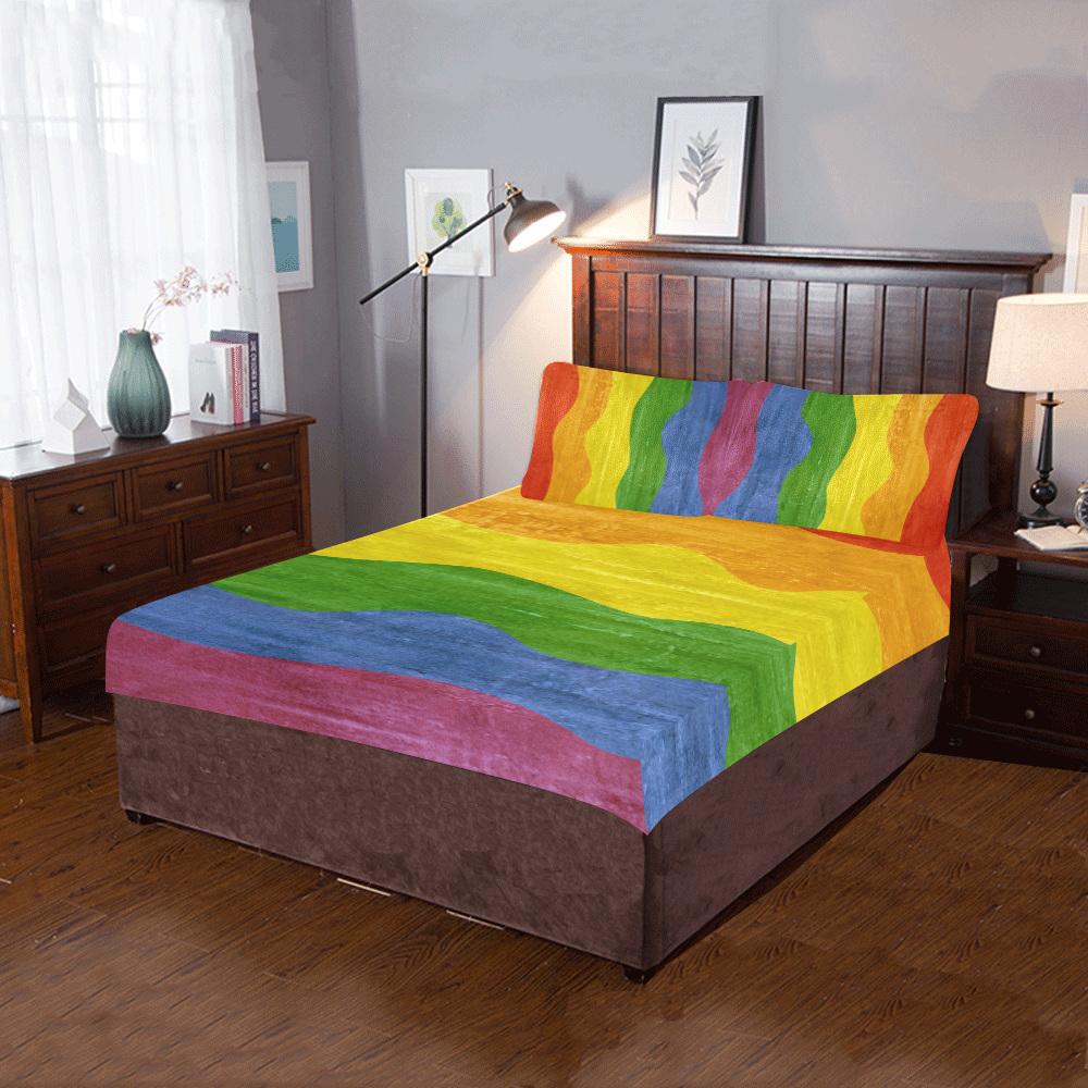 Gay Pride - Rainbow Flag Waves Stripes 3 3-Piece Bedding Set