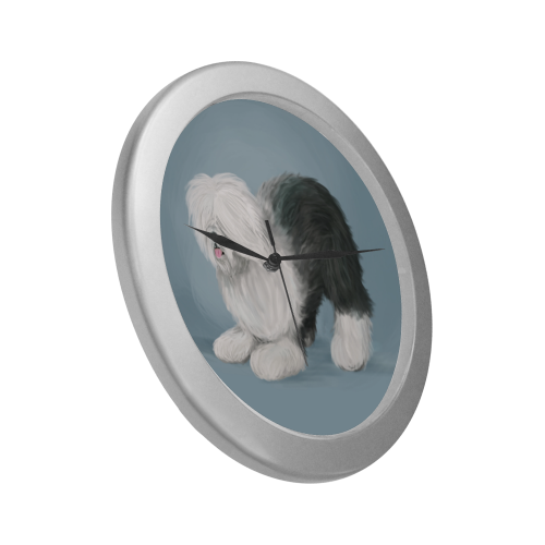 sheepdog-playing5 Silver Color Wall Clock