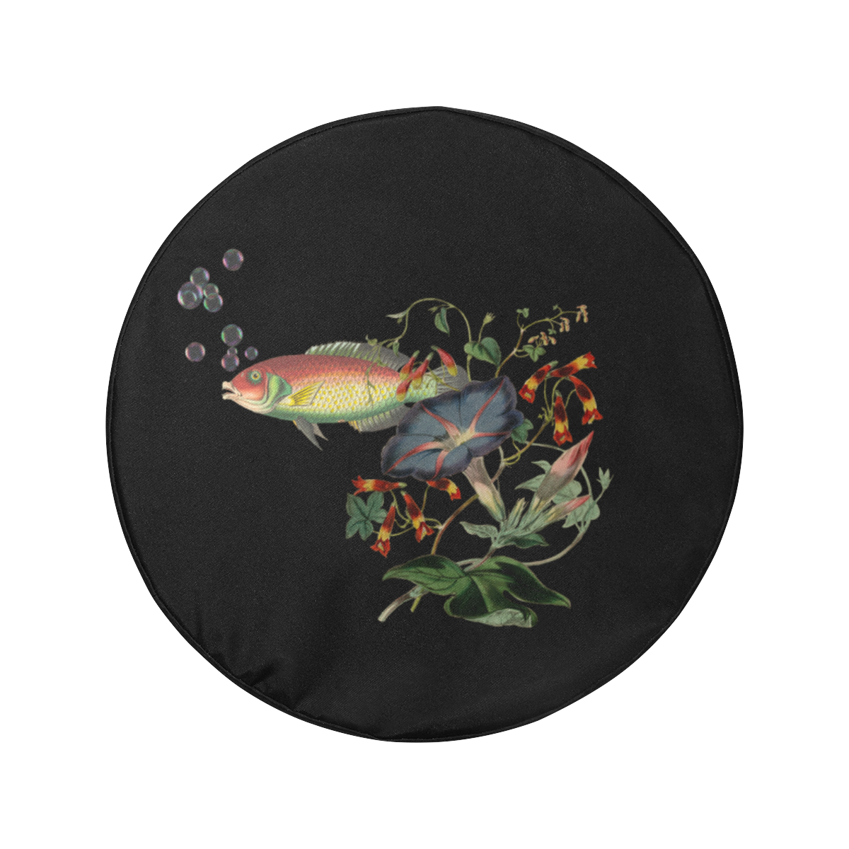 Fish With Flowers Surreal 34 Inch Spare Tire Cover