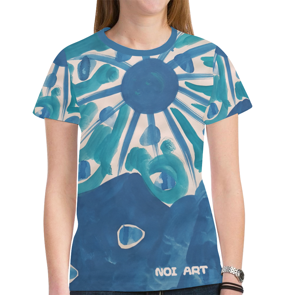 SERIES NOALIE WATERCOLOR BLUE SUN New All Over Print T-shirt for Women (Model T45)