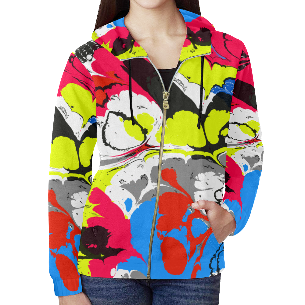 Colorful distorted shapes2 All Over Print Full Zip Hoodie for Women (Model H14)