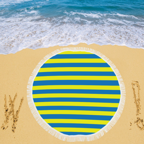 Yellow Blue Stripes Circular Beach Shawl 59"x 59"