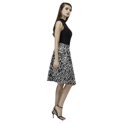 BLACK AND WHITE BOX PATTERN Melete Pleated Midi Skirt (Model D15)