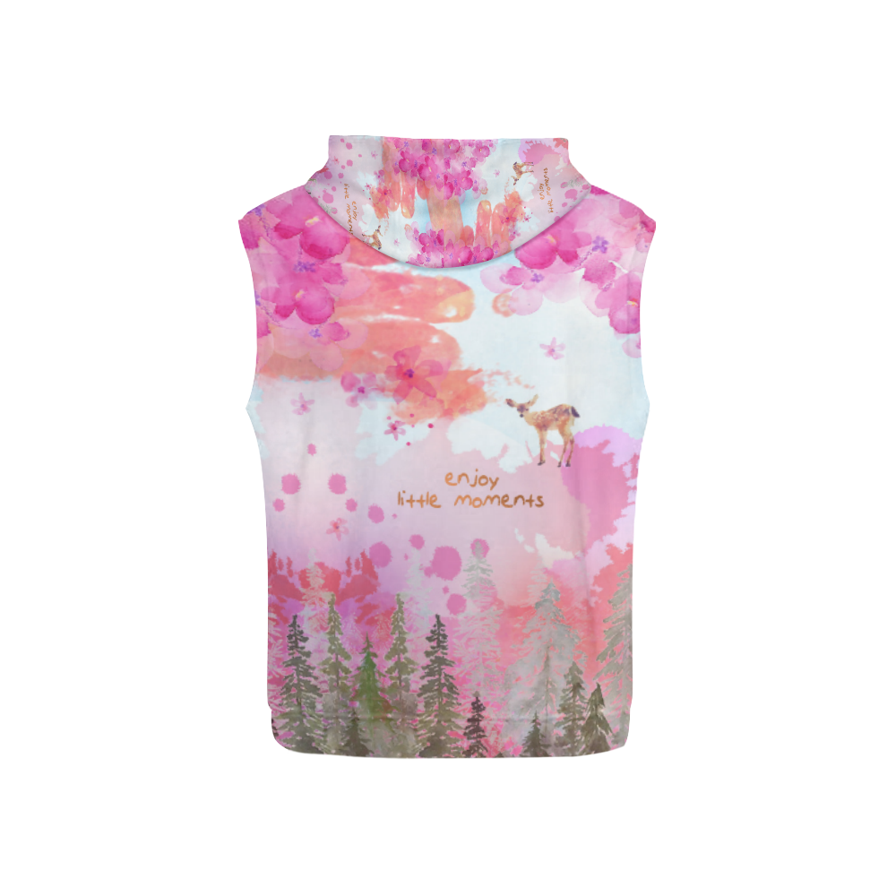 Little Deer in the Magic Pink Forest All Over Print Sleeveless Hoodie for Kid (Model H15)