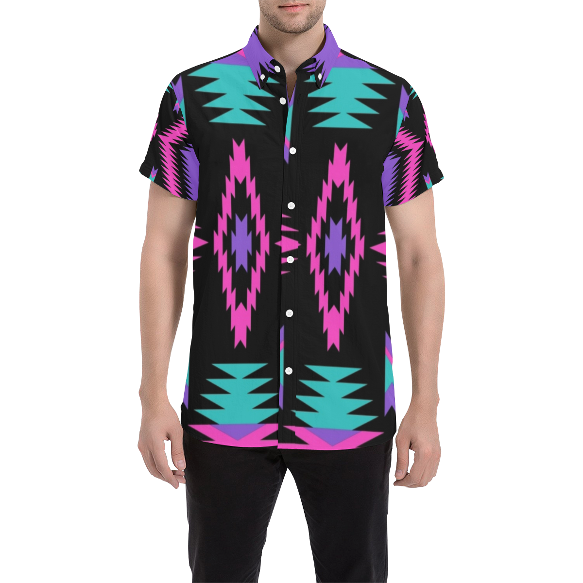 Neon Pink Aztec Men's All Over Print Short Sleeve Shirt (Model T53)