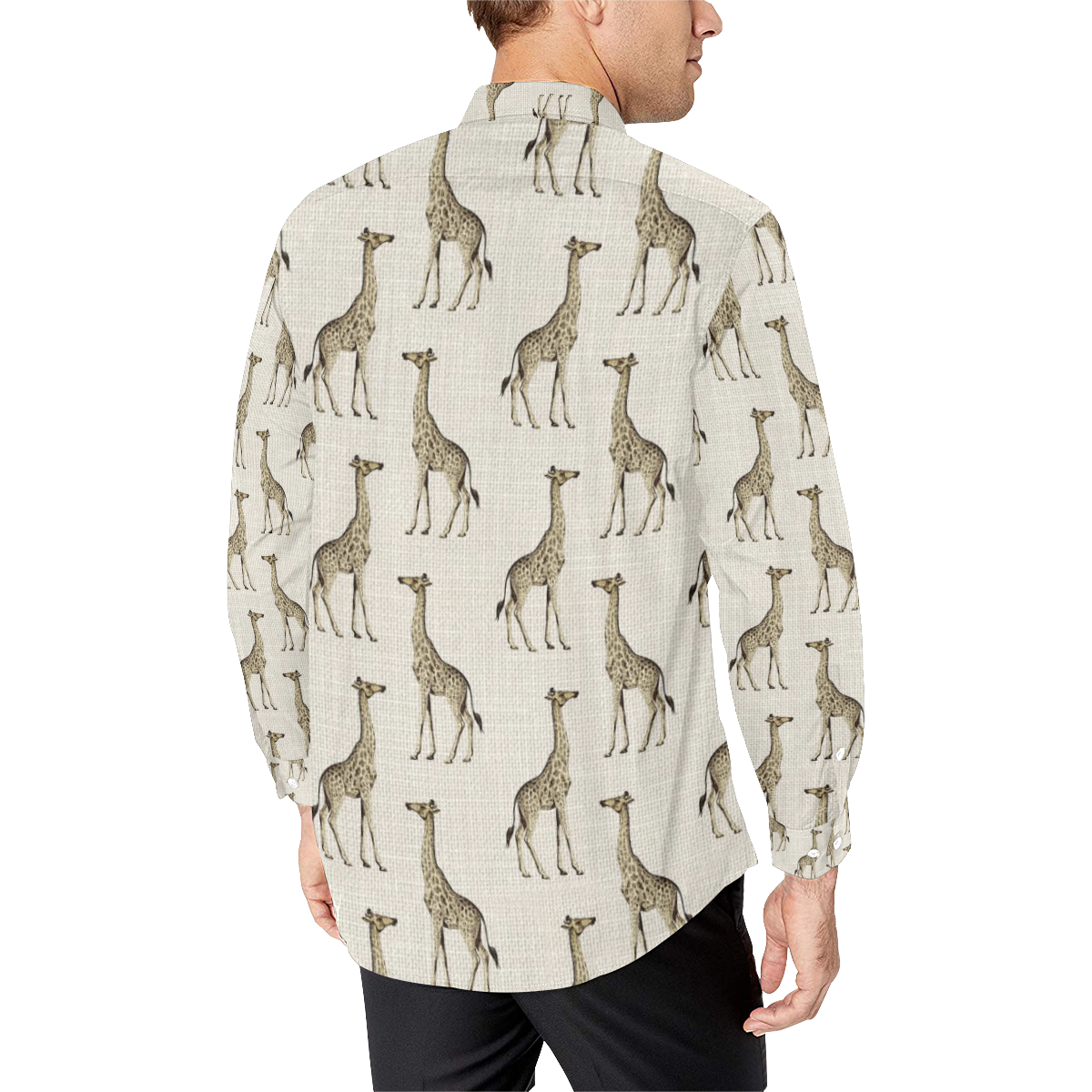 Linen Giraffe Animal Print Men's All Over Print Casual Dress Shirt (Model T61)
