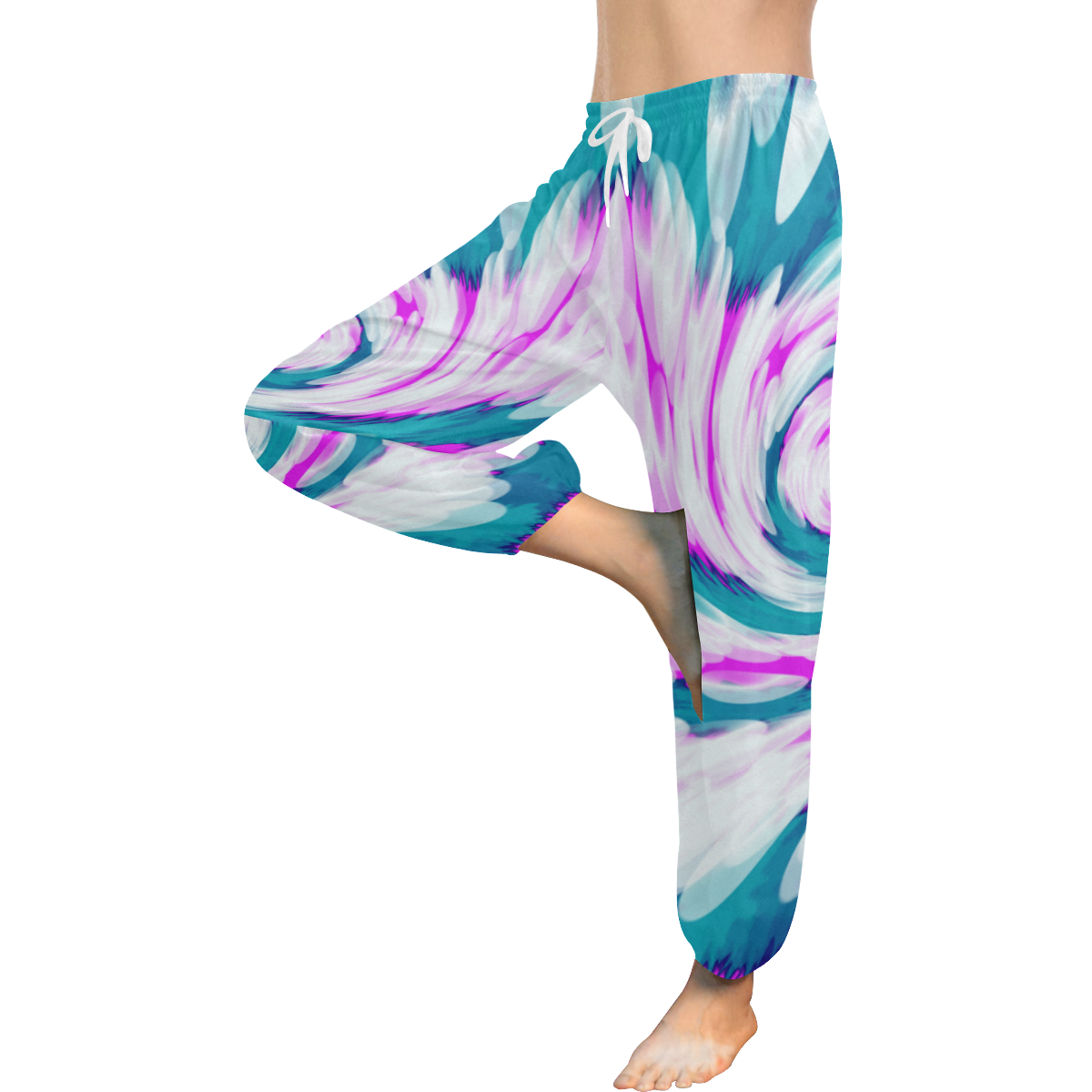 Turquoise Pink Tie Dye Swirl Abstract Women's All Over Print Harem Pants (Model L18)