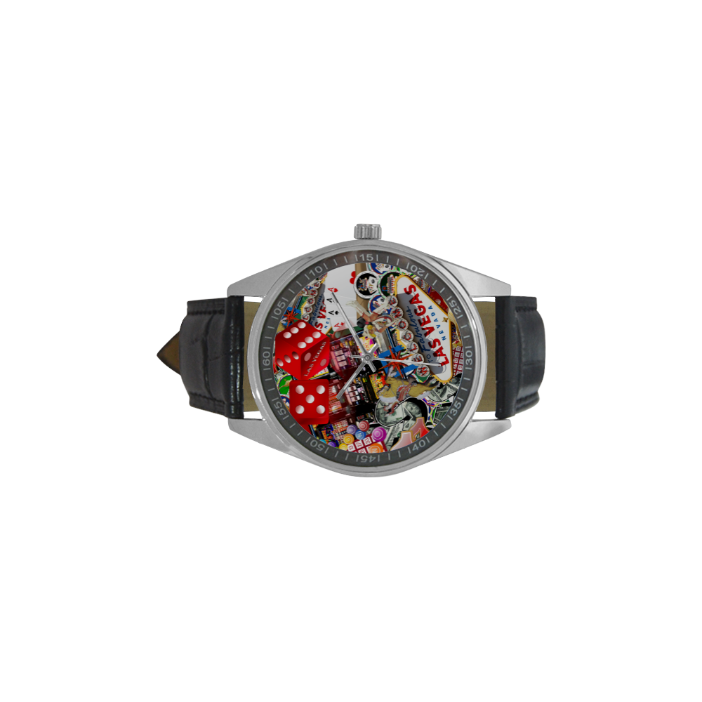 Las Vegas Icons - Gamblers Delight Men's Casual Leather Strap Watch(Model 211)