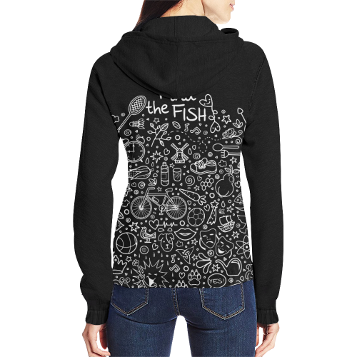 Picture Search Riddle - Find The Fish 2 All Over Print Full Zip Hoodie for Women (Model H14)
