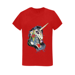Spring Flower Unicorn Skull Red Women's T-Shirt in USA Size (Two Sides Printing)