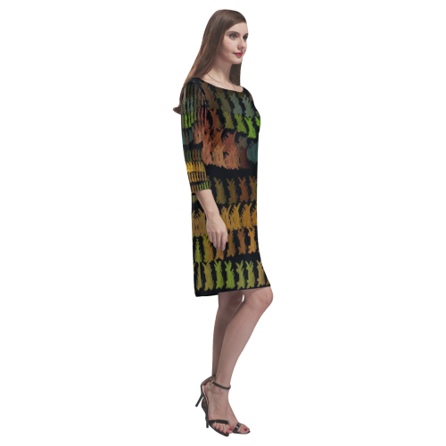 Tangled Stripes Abstract Pattern Rhea Loose Round Neck Dress(Model D22)