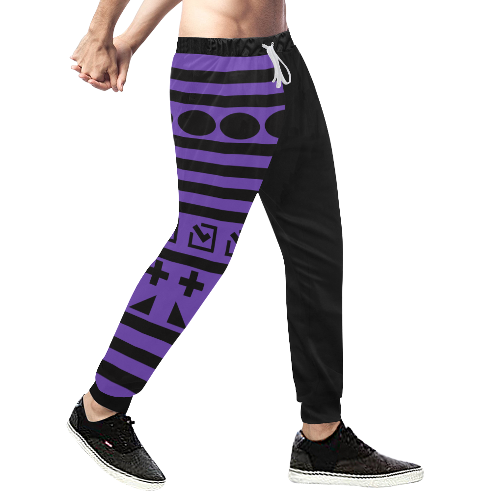 Lamonki purple pattern black Men's All Over Print Sweatpants (Model L11)
