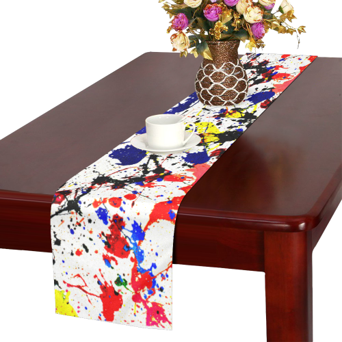 Blue & Red Paint Splatter Table Runner 16x72 inch