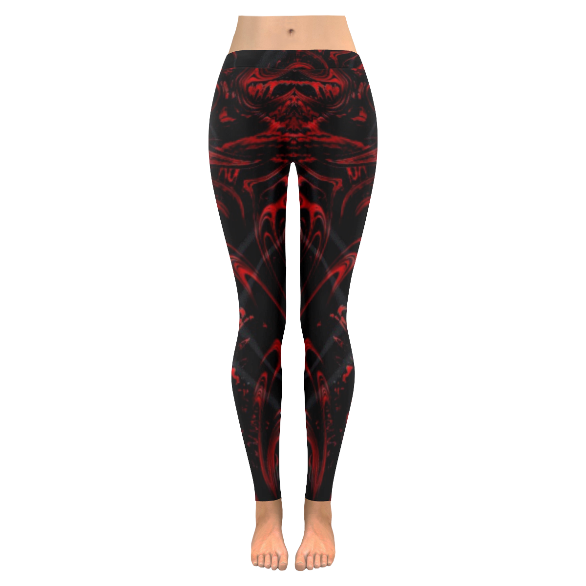 Black and red swirl Women's Low Rise Leggings (Invisible Stitch) (Model L05)