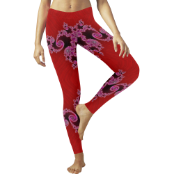 Red Pink Mauve Hearts and Lace Fractal Abstract 2 Women's Low Rise Leggings (Invisible Stitch) (Model L05)