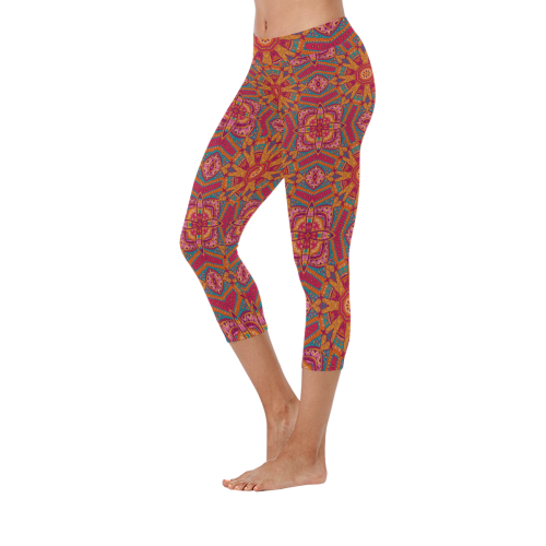 Festive Abstract Mandala Women's Low Rise Capri Leggings (Invisible Stitch) (Model L08)