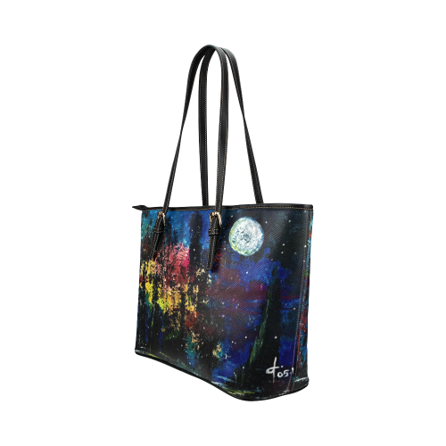 Snowy Snowy Night / Black Leather Tote Bag/Large (Model 1651)