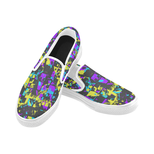 Purple yelllow squares Men's Unusual Slip-on Canvas Shoes (Model 019)