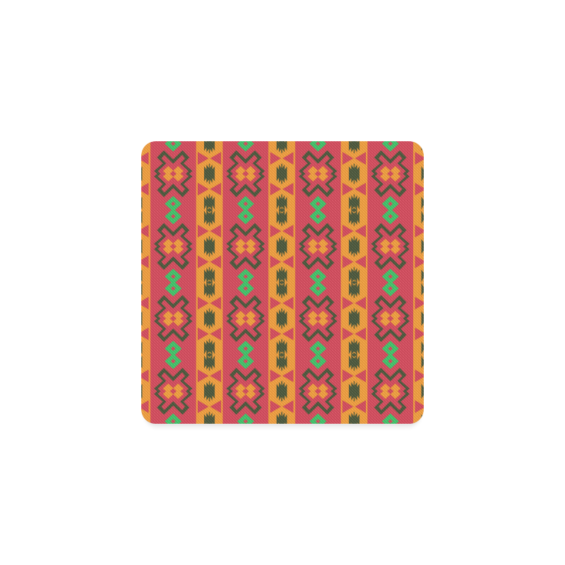 Tribal shapes in retro colors (2) Square Coaster