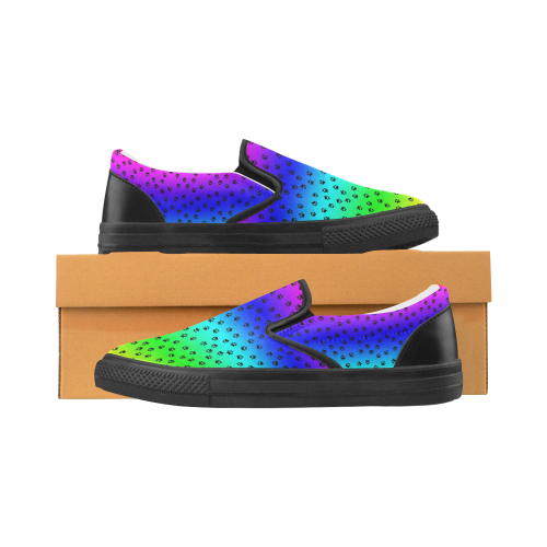 rainbow with black paws Slip-on Canvas Shoes for Kid (Model 019)