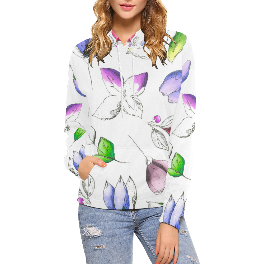 floral vi All Over Print Hoodie for Women (USA Size) (Model H13)