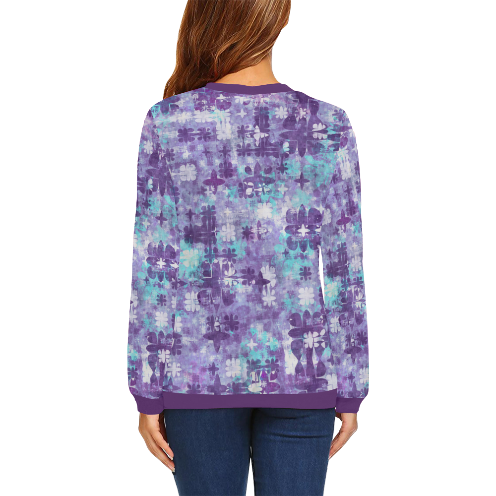 Purple Grime Foral All Over Print Crewneck Sweatshirt for Women (Model H18)